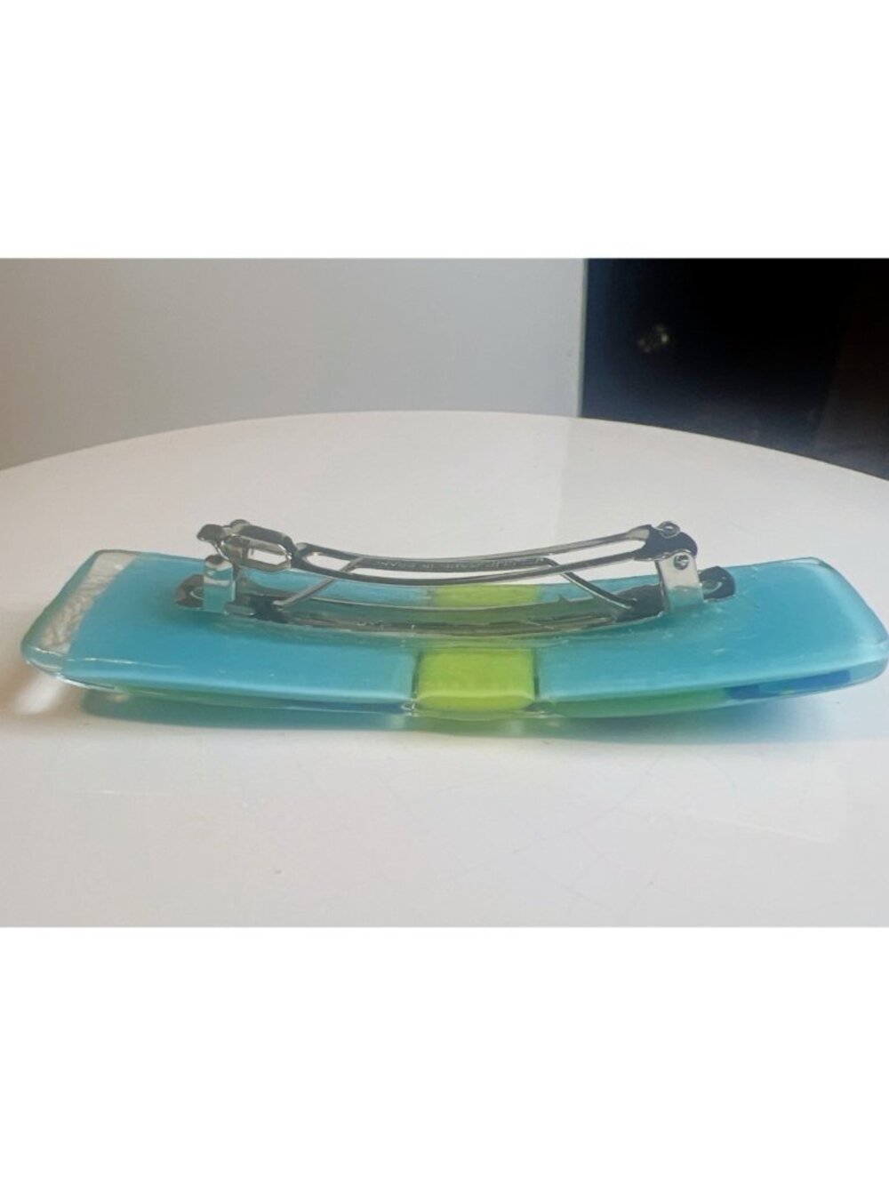 Handmade French Blue & Green Glass Hair Clip Barrette 4 Inches Made in France - Picture 2 of 7